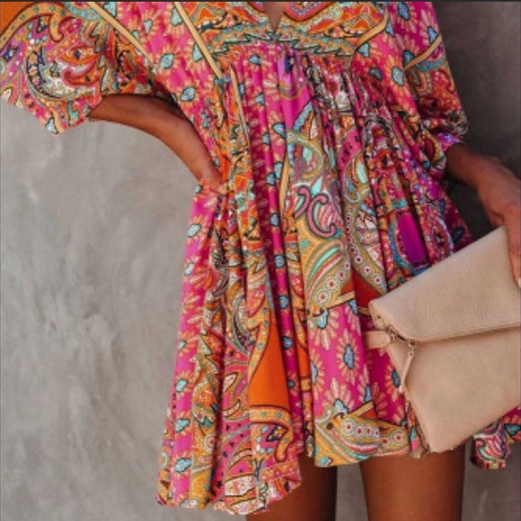 Bohemian Babydoll Mini Dress ~ Bright & Beautiful - Picture 4 of 7